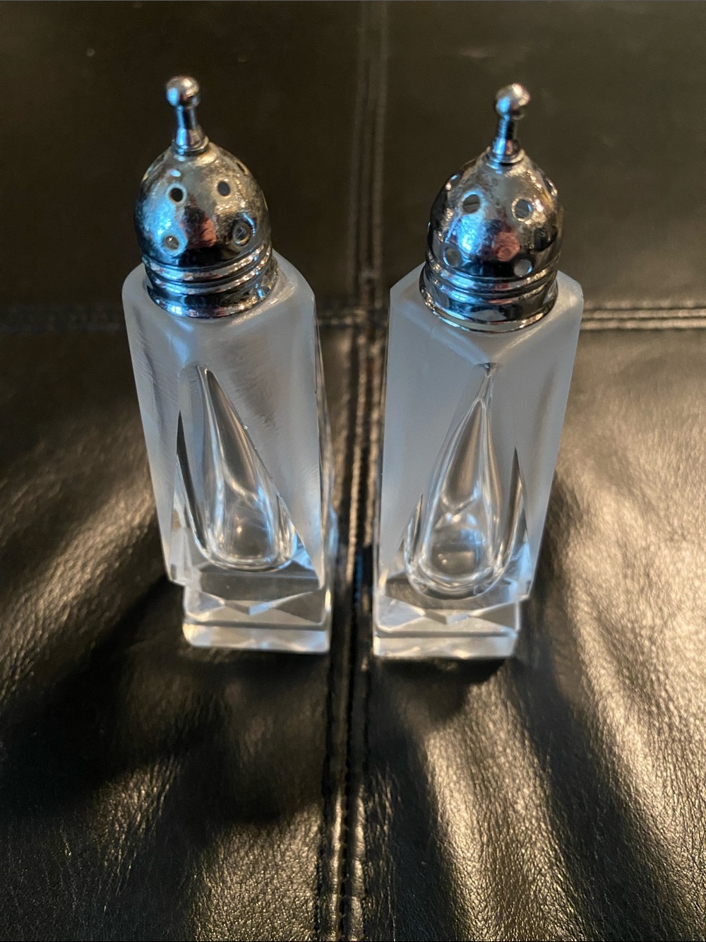 Glass Crystal Salt and Pepper Shakers with Silver Tops - Home Accents